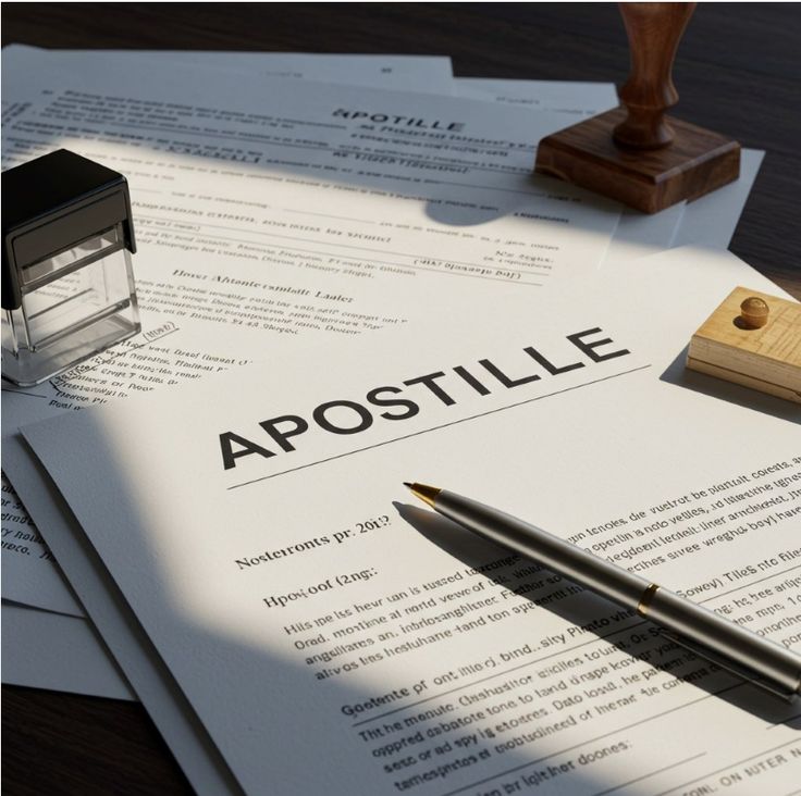 Official document with an apostille certificate attached, used when buying property in Spain